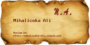 Mihalicska Ali névjegykártya